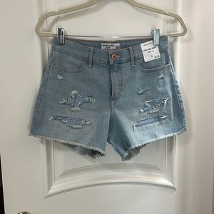 abercrombie kids denim high waisted distressed shorts